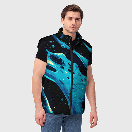 Мужской жилет Синие волны краски на черном / 3D-Черный – фото 3