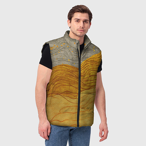 Мужской жилет Золотые волны на сером текстура / 3D-Черный – фото 3