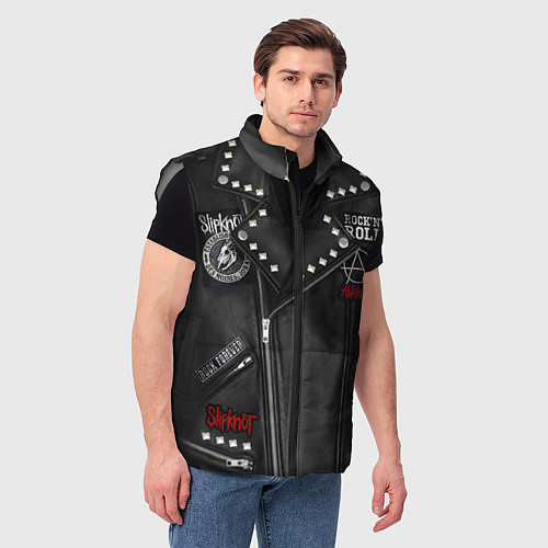 Мужской жилет Косуха с нашивками Slipknot / 3D-Светло-серый – фото 3