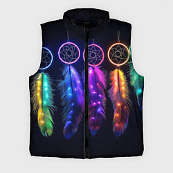 Мужской жилет Ловцы снов - свечение перьев, цвет: 3D-черный