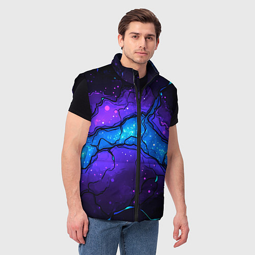 Мужской жилет Синяя звездная полоса в плите текстура / 3D-Черный – фото 3