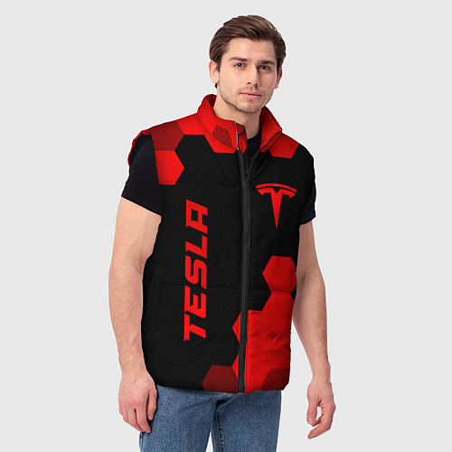 Мужской жилет Tesla - red gradient вертикально / 3D-Черный – фото 3