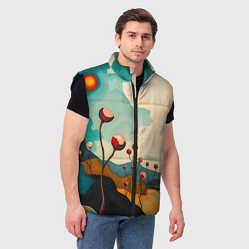 Мужской жилет Сюрреалистичный пейзаж с цветами / 3D-Черный – фото 3