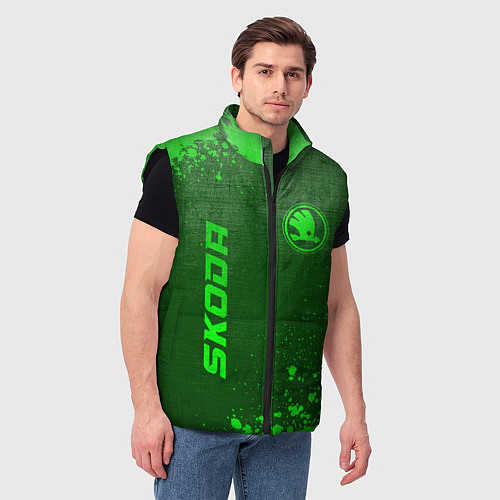 Мужской жилет Skoda - green gradient вертикально / 3D-Черный – фото 3