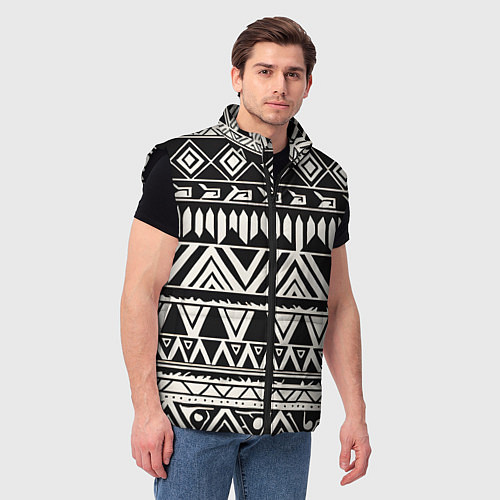 Мужской жилет Черно белый орнамент в этническом стиле / 3D-Черный – фото 3