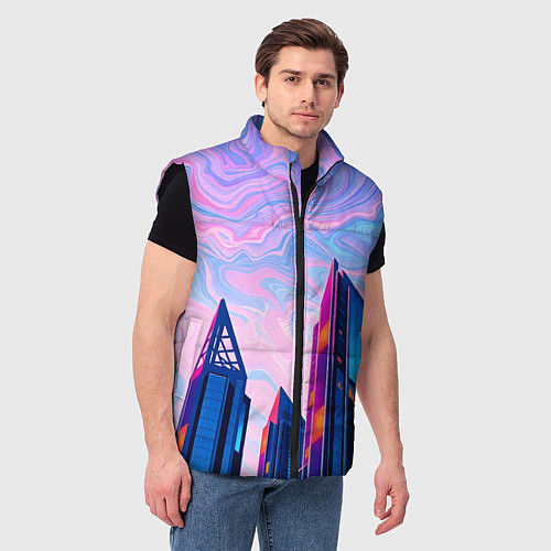 Мужской жилет Абстракция с небоскребами / 3D-Черный – фото 3