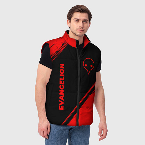 Мужской жилет Evangelion - red gradient вертикально / 3D-Черный – фото 3