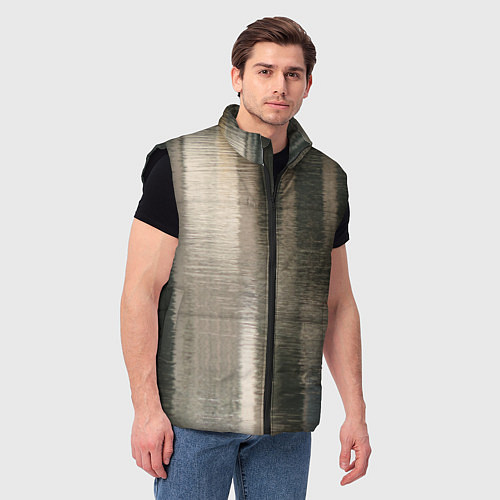 Мужской жилет Размытые серо-бежевые полосы / 3D-Черный – фото 3
