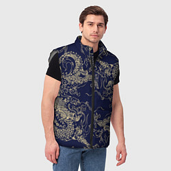 Мужской жилет Золотые драконы на синем, цвет: 3D-светло-серый — фото 2