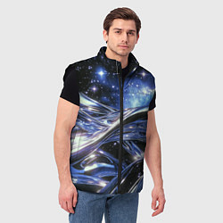 Мужской жилет Закрученные линии и звезды - космическая абстракци, цвет: 3D-черный — фото 2