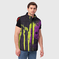 Мужской жилет Желтая и фиолетовая краска на черном, цвет: 3D-красный — фото 2
