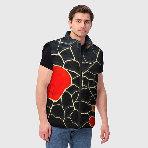 Мужской жилет Красная абстракция на черном лаке / 3D-Черный – фото 3