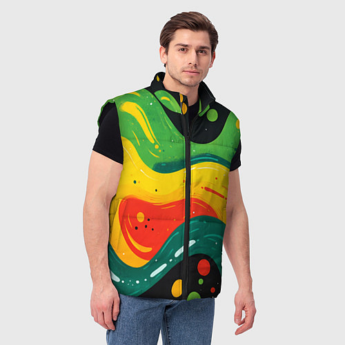 Мужской жилет Желто-зеленая краска текстура / 3D-Черный – фото 3