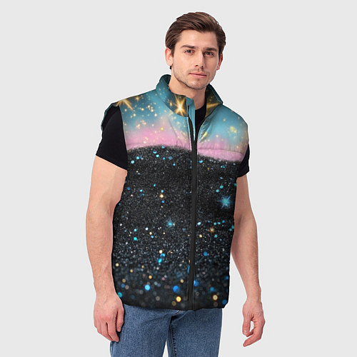 Мужской жилет Блестящая текстура на черном / 3D-Черный – фото 3