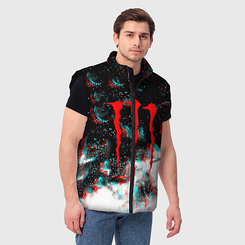 Мужской жилет Monster energy огонь глитч / 3D-Черный – фото 3