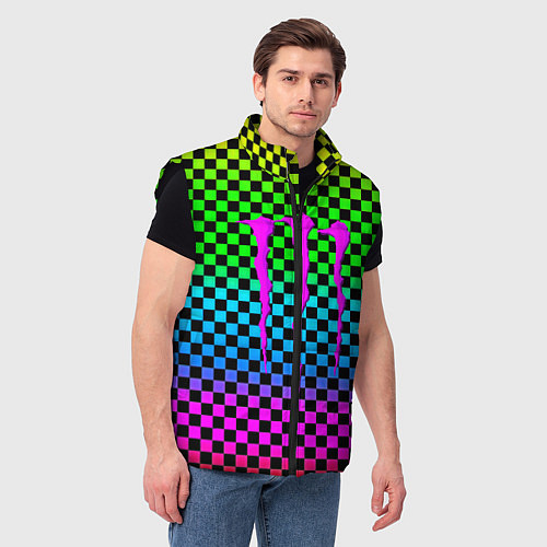 Мужской жилет Monster energy неоновая клетка / 3D-Черный – фото 3