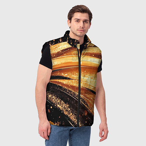 Мужской жилет Черно-золотая волнистая текстура / 3D-Черный – фото 3
