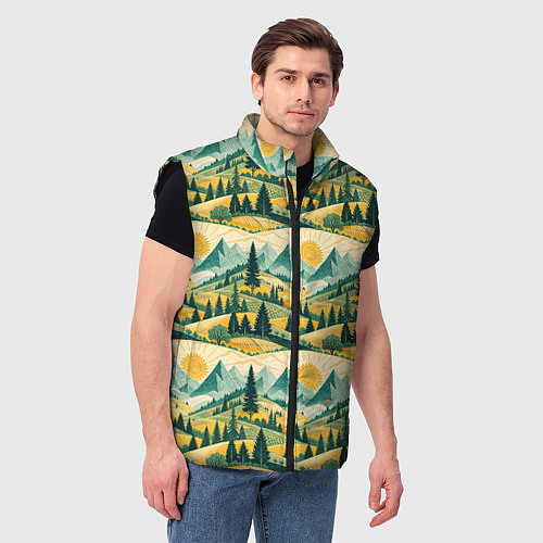 Мужской жилет Горные пейзажи ретро стиль / 3D-Черный – фото 3