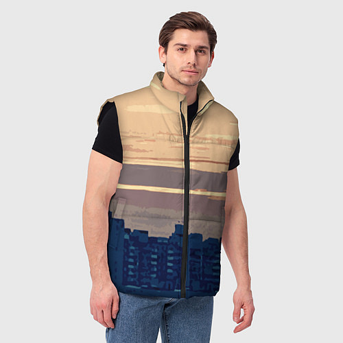 Мужской жилет Городской пейзаж стилизованный / 3D-Черный – фото 3