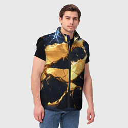 Мужской жилет Золотая текстура на синем, цвет: 3D-черный — фото 2