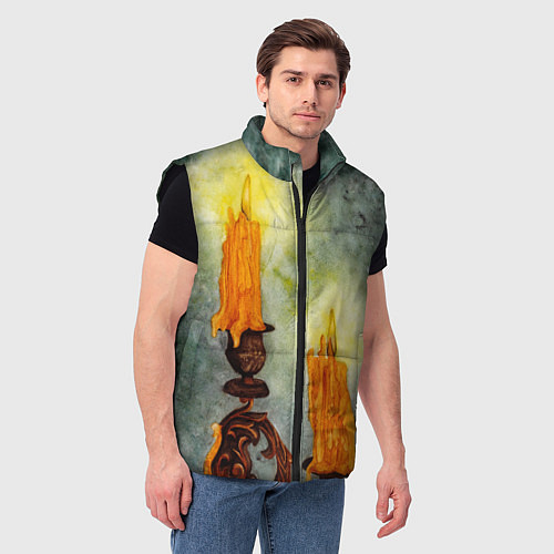 Мужской жилет Две горящие свечи в темноте / 3D-Черный – фото 3