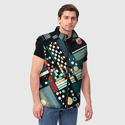 Мужской жилет Тёмно-синий абстракция полосы кружочки / 3D-Черный – фото 3