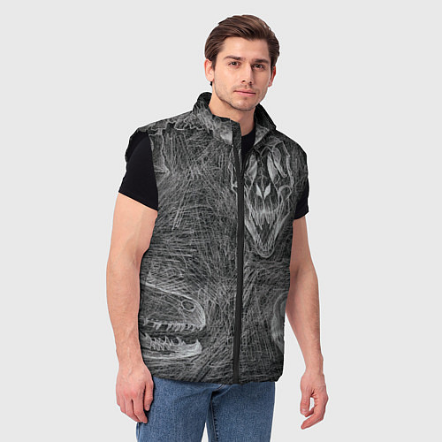 Мужской жилет Черепа динозавров - эскиз / 3D-Черный – фото 3