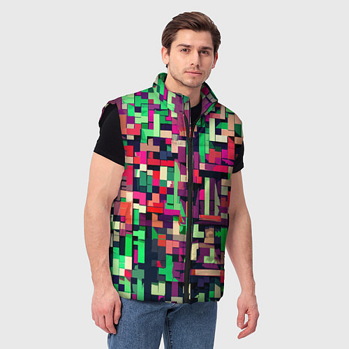 Мужской жилет Зелёно-розовый геометричные фигуры / 3D-Черный – фото 3