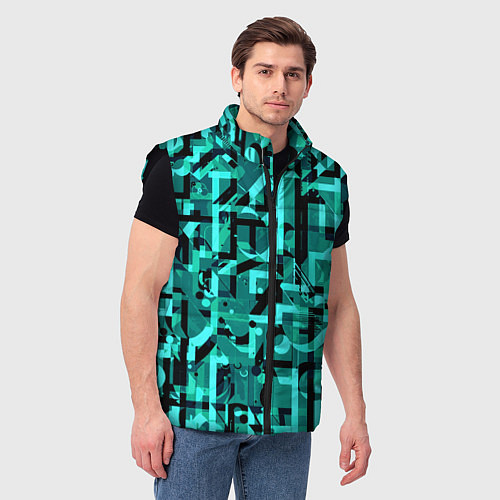 Мужской жилет Неоновый голубой объёмный эффект / 3D-Черный – фото 3