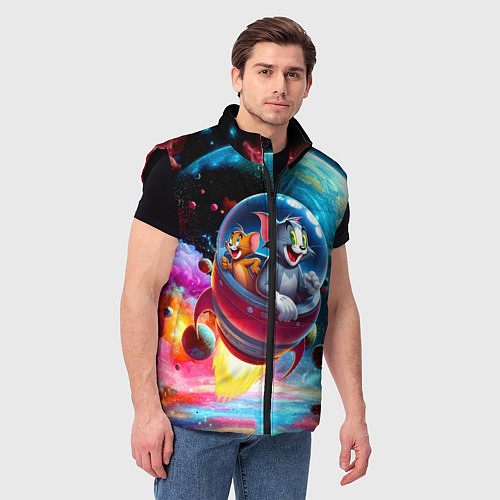 Мужской жилет Том и Джерри летят в ракете - нейроарт / 3D-Черный – фото 3