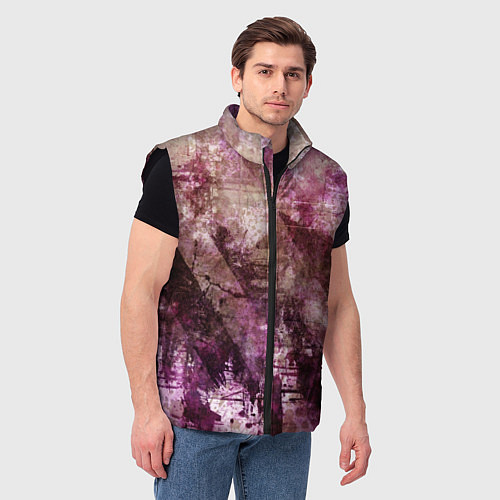 Мужской жилет Абстракция - dark trash atom with violet / 3D-Черный – фото 3