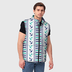 Мужской жилет Морской орнамент с якорями и полосками, цвет: 3D-черный — фото 2