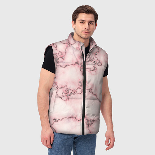 Мужской жилет Розовая абстракция с мраморной текстурой и блеском / 3D-Черный – фото 3