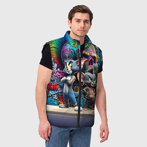 Мужской жилет Том и Джерри - панк не умер / 3D-Черный – фото 3