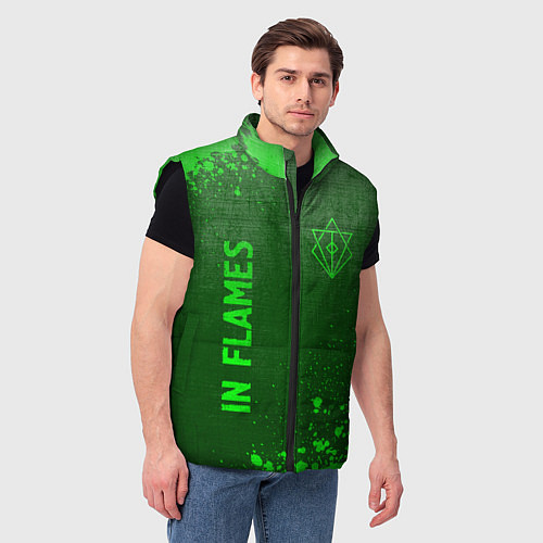 Мужской жилет In Flames - green gradient вертикально / 3D-Черный – фото 3
