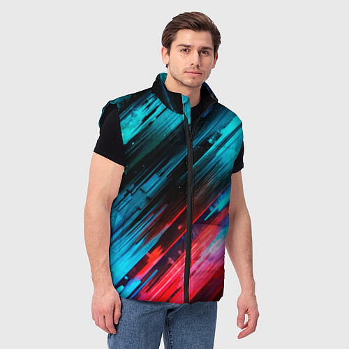 Мужской жилет Синяя и красная краска на черном / 3D-Черный – фото 3
