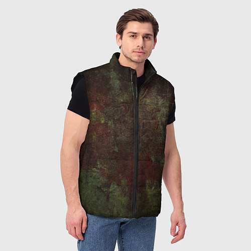 Мужской жилет Абстракция - green fabric soaked in red paint / 3D-Черный – фото 3