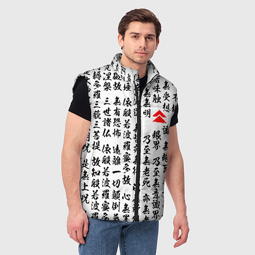 Мужской жилет Иероглифы паттерн на белом фоне / 3D-Черный – фото 3