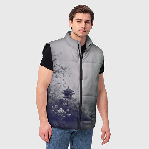Мужской жилет Рыбацкий домик на берегу озера / 3D-Черный – фото 3