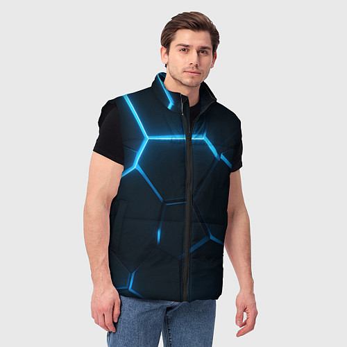 Мужской жилет Черные плиты с синим светом / 3D-Черный – фото 3