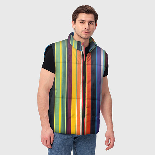 Мужской жилет Разноцветная полоска / 3D-Черный – фото 3