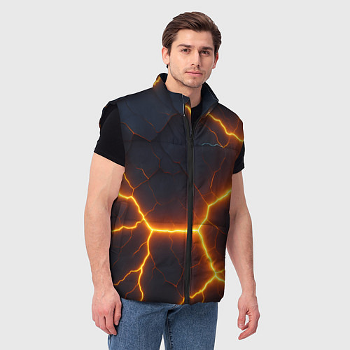Мужской жилет Молнии и черные объемные плиты / 3D-Черный – фото 3