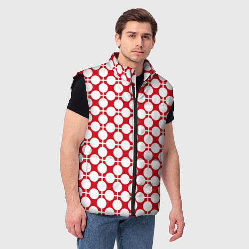Мужской жилет Красно белый узор в клетку и горох / 3D-Черный – фото 3