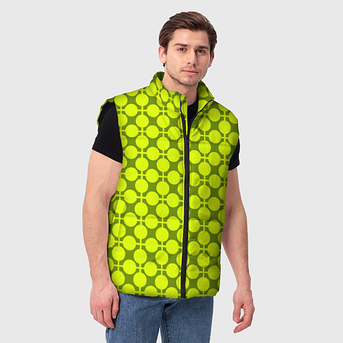 Мужской жилет Желто зеленый неоновый узор ретро в горох / 3D-Черный – фото 3