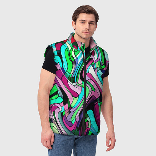 Мужской жилет Зелёно-розовый искажённая абстракция / 3D-Черный – фото 3