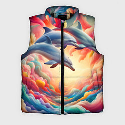 Мужской жилет Три небесных дельфина - нейроарт фантазия, цвет: 3D-черный