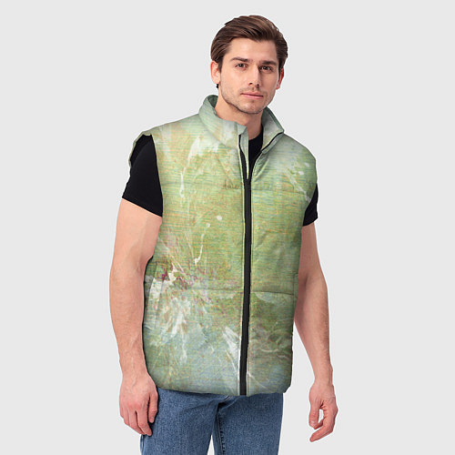 Мужской жилет Абстракция - white waves on green background / 3D-Черный – фото 3