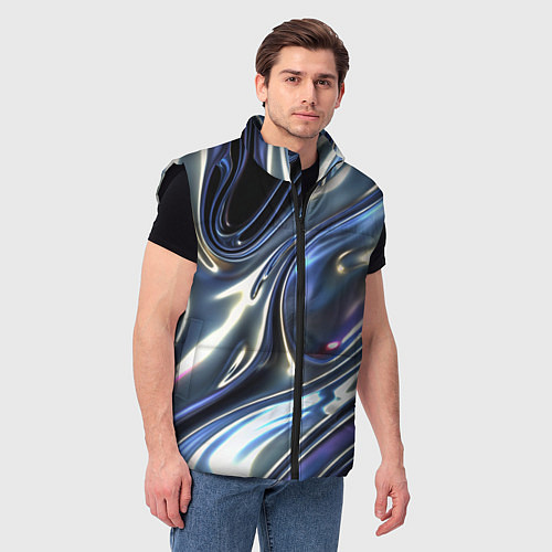 Мужской жилет Серебро жидкий металл / 3D-Черный – фото 3