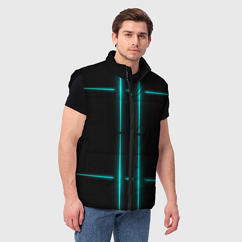 Мужской жилет Neon black light blue line / 3D-Черный – фото 3