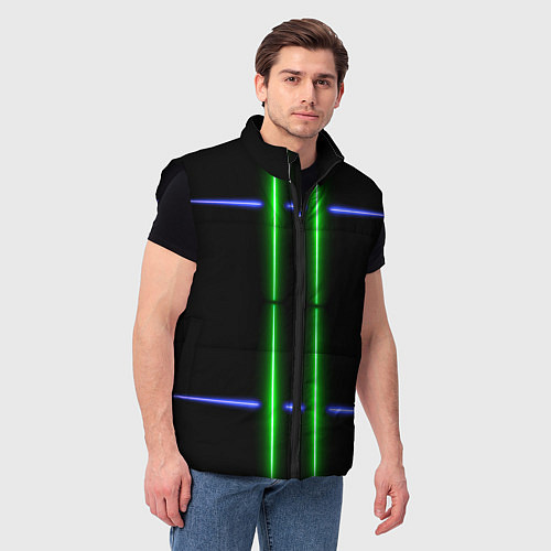 Мужской жилет Neon black light blue green line / 3D-Черный – фото 3